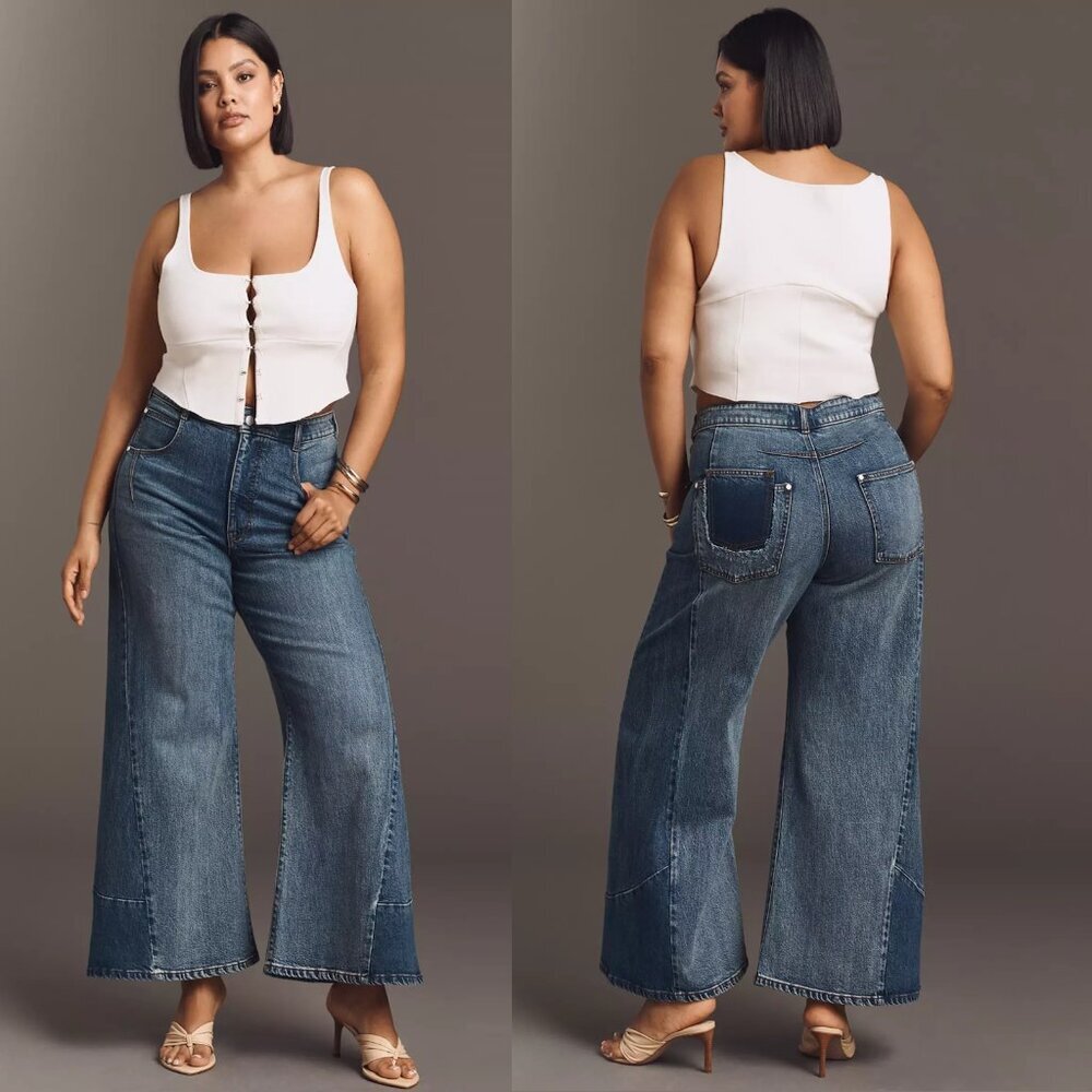 New $148 Anthropologie Pilcro Darien 70s Paneled Wide-Leg Flare Jeans  Size 32
